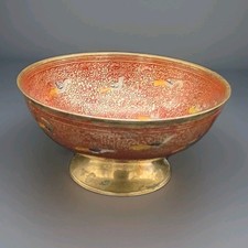Indian Hand-Painted Enameled Brass Vase with Floral Meenakari Diamond Panels — listing 5