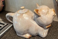 Vintage Ceramic Figural Siamese Cat Teapot with Red Bow — listing 4