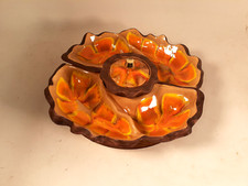 Vintage California Pottery Lazy Susan Chip & Dip Set with Figural Fruit Basket Bowl — listing 4
