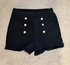 High-Waisted Navy Sailor Shorts with Double-Button Front, Size M