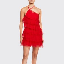 Red Tiered Ruffle Tulle Costume Gown with Feather Detail No tags at all — listing 3