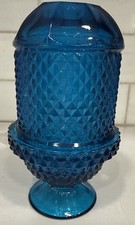 Vintage Blue Diamond-Point Pressed Glass Flared Vase — listing 5