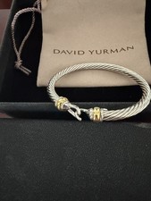 Twisted Cable Hinged Cuff Bracelet with Two-Tone Gold Bullet Ends