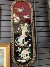 Chinese Black Lacquer Mother-of-Pearl Wall Panels, Set of 3 (Geisha Garden Scene) — listing 5