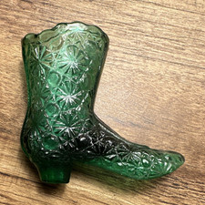 Vintage Green Glass Figural Santa Boot Toothpick Holder / Small Vase — listing 2