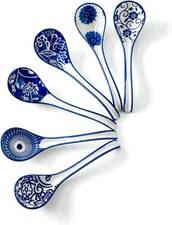 Chinese Soup Spoon with Asian Character and Persimmon Motif, White Melamine/Porcelain