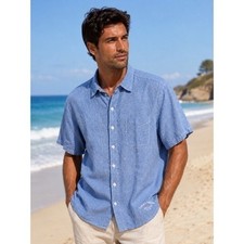 Tommy Bahama Men's White Linen Embroidered Camp Shirt — listing 4