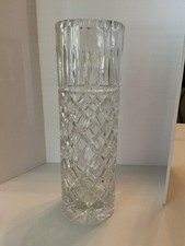 Vintage Pressed Glass Cylinder Vase with Diamond and Swirl Pattern, 8 inches — listing 3
