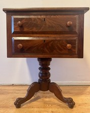 Antique Two-Drawer Wooden Side Table / Nightstand with Turned Legs — listing 2