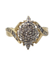 Vintage Diamond or CZ Cluster Cocktail Ring, Gold-Tone Floral Sunburst Design — listing 6