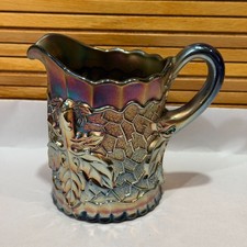 Cobalt Blue Carnival Glass Ruffled Compote with Iridescent Finish — listing 2