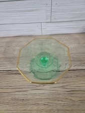 Art Deco Uranium Green Glass Octagonal Plate with Wheel-Cut Floral & Lattice Design, 10 inch — listing 4