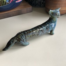 Whimsical Studio Art Pottery Figural Cat Lidded Jar with Bird Finial — listing 4