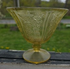 Vintage Yellow Topaz Depression Glass Covered Candy Dish with Embossed Roses & Pointed Finial — listing 2