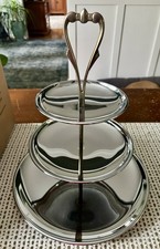 Vintage Ruby Red & White Swirl Art Glass Two-Tier Tidbit Serving Tray with Chrome Handle — listing 6