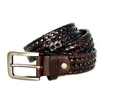 Vintage Braided Brown Leather Belt with Ornate Silver-Tone Buckle and End Cap — listing 2