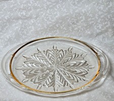 Jeannette Glass Feather Pattern 5-Part Oval Relish Tray with Gold Trim