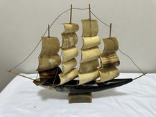 Folk Art Ship Models - Carved Horn Sailing Ship & Two Wooden Sailing Ships — listing 2