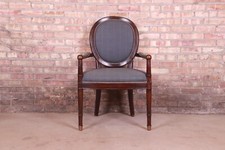French Provincial Louis XV Style Fauteuil Armchair with Damask Upholstery — listing 2