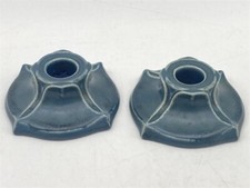 Rookwood Pottery Arts & Crafts Green Glaze Low Candle Holders, Pair, Shape 2310 — listing 6