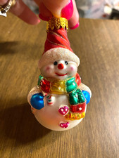 Blown Glass Snowman in Harlequin Stocking Christmas Ornament — listing 4