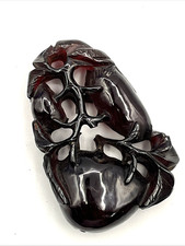 Chinese Carved Cherry Amber (Faux Amber / Bakelite) Figure of an Immortal on Wood Stand — listing 6