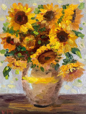 Original Oil Painting of Sunflowers in a Vase, Signed