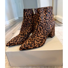 Black Calf Hair (Pony Hair) Pointed-Toe Ankle Boots with Back Zip, Size 6M — listing 4