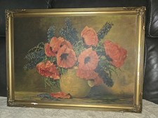Large Framed Still Life Print of Peonies with Blue Cloisonné Vases — listing 2