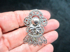 Vintage Mixed Metals Angel Brooch Pin with Filigree Skirt and Fluted Wings — listing 4