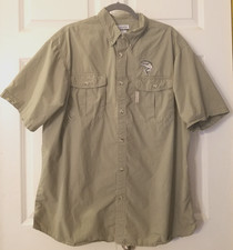 Columbia PFG Short Sleeve Fishing Camp Shirt with Barracuda/Fish Print in Rust Orange — listing 5