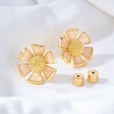Enamel Flower Post Earring (Single Stud), Five-Petal Pale Blue Enamel with Center Bead — listing 4