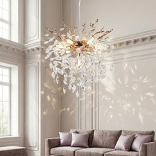 Modern Rectangular Crystal Branch Chandelier with Gold Twig Frame Over 60 inches — listing 6