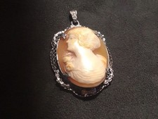 Hand-Carved Shell Cameo Brooch/Pendant in 14K Yellow Gold Frame, listing 2