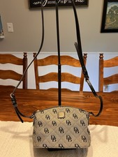 Dooney & Bourke Signature Jacquard Shoulder Bag with Front Buckle Pockets