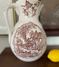 Antique Brown Transferware Milk Jug with Punch and Judy / Figural Portrait Motif — listing 4
