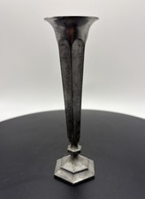 Vintage Pewter Fluted Bud Vase with Beaded Collar and Petal Rim