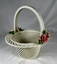 Levante Spanish Porcelain Lattice Basket with Pink Rose Bouquet — listing 3