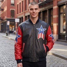 Michael Hoban Where M I WhereMI USA Flag Leather Bomber Jacket — listing 3