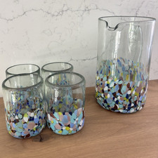 Hand-Blown Art Glass Footed Vase with Multicolor Confetti Speckle Design
