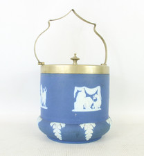 Wedgwood Sage Green Jasperware Biscuit Barrel with Silver-Plate Mounts, Neoclassical Sacrifice Figures — listing 6