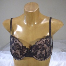 Black Lace & Cream Padded Underwire Bra with Polka Dot Mesh, Size 38D, listing 6