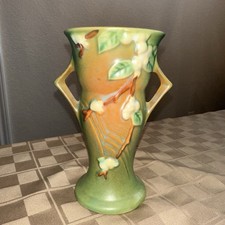 Roseville Pottery Snowberry Two-Handled Vase in Blue