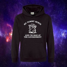 Meme Graphic Pullover Hoodie with "My Tummy Hurts" Print, Cream/Off-White — listing 4