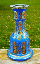 Bohemian glass Bohemian Enameled Blue Glass Vase with Moorish Gilt Decoration and Raised Floral Enamel — listing 5