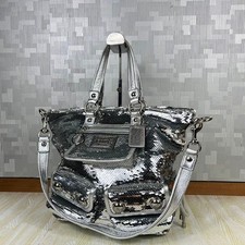 Coach Poppy Spotlight Sequin XL Silver Sequin Tote Bag