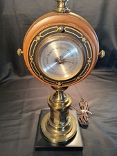 Nautical Barometer Table Lamp with Burlap Drum Shade on Wood Base — listing 3