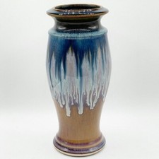 Studio Pottery Terracotta Double Condiment/Olive Server with Central Loop Handle and Blue Floral Motif — listing 3