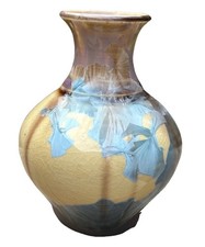 Crystalline Glaze Studio Pottery Round Moon Vase, Beige/Cream, 7 in wide — listing 5