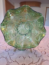 Emerald Green Pressed Glass Ruffled Compote / Comport on Pedestal Foot — listing 2